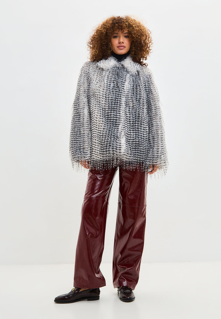 Krótki płaszcz ze sztucznego futra Monica - szary