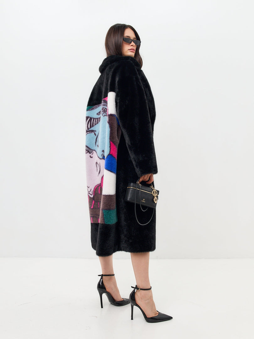 Deluxe Long Back Print Mantel Lovers - Schwarz