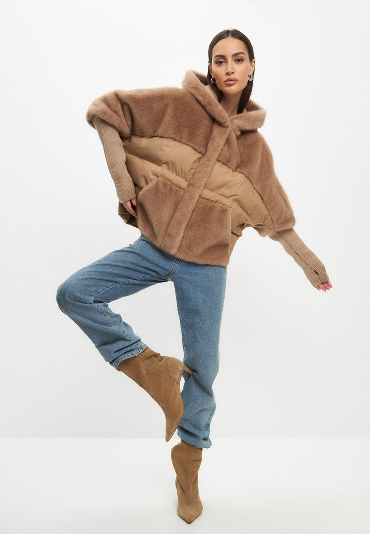Kunstfell-Jacke - Beige