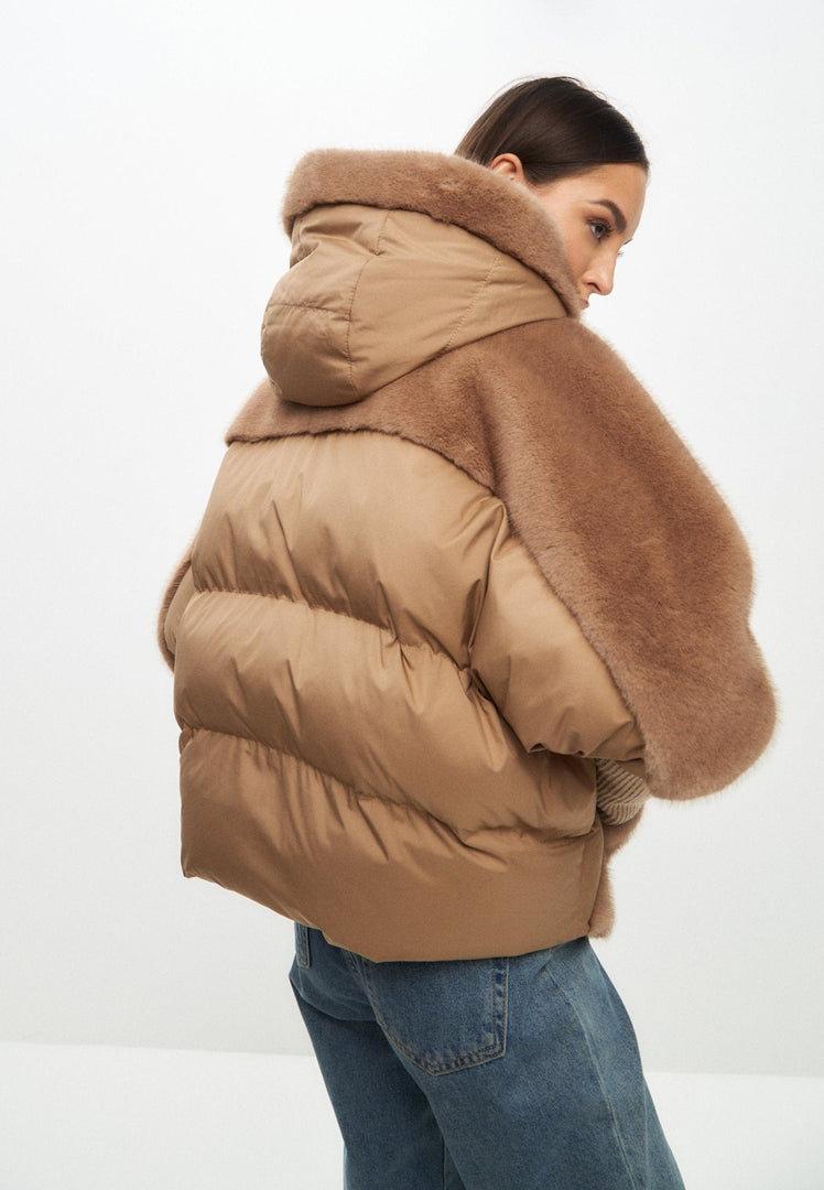 Oversized Faux Fur Jacket - Beige