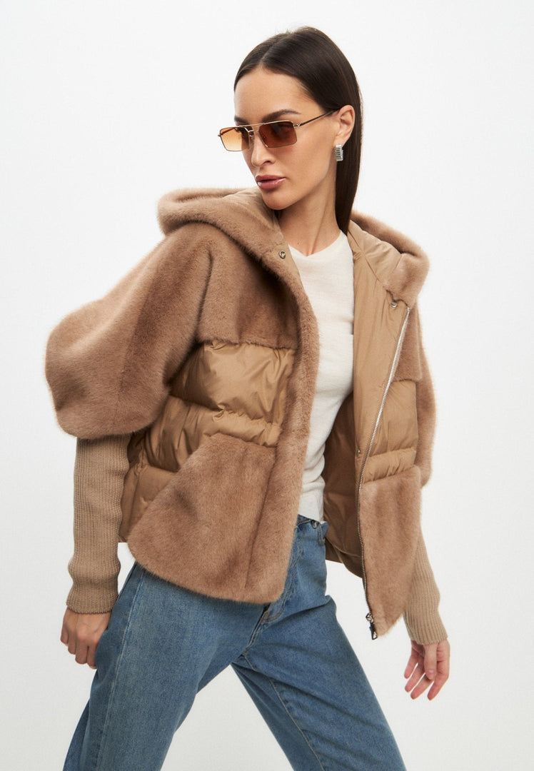 Kunstfell-Jacke - Beige