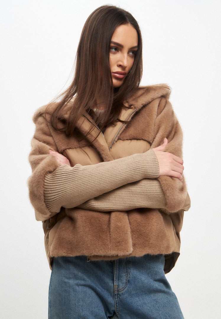 Kunstfell-Jacke - Beige