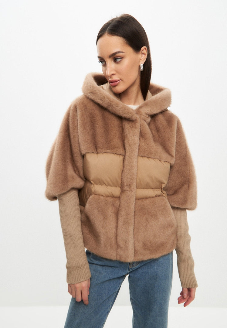 Kunstfell-Jacke - Beige