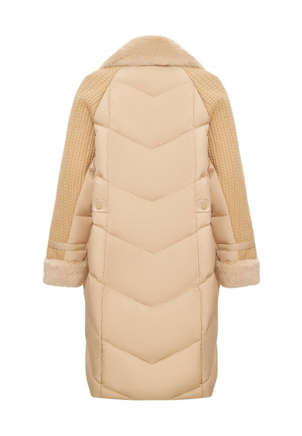 Long Quilted Coat Oversize Style - Beige