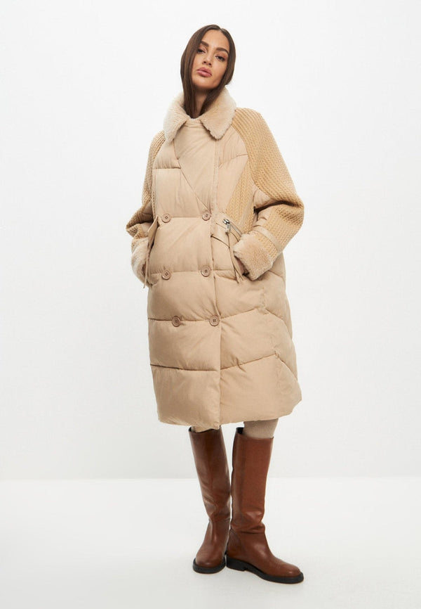Long Quilted Coat Oversize Style - Beige