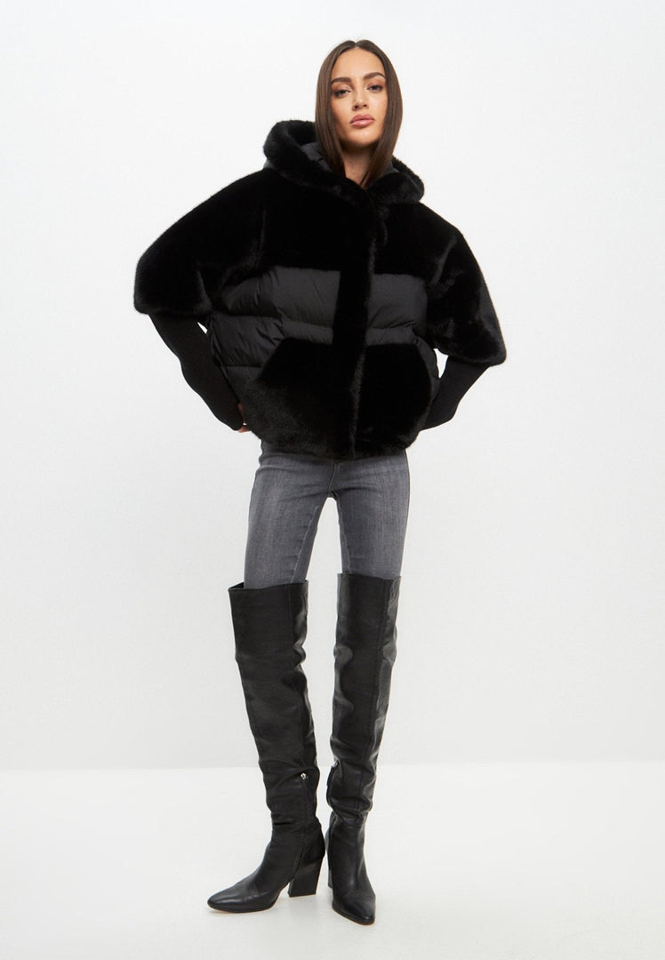 Kunstfell-Jacke - Schwarz
