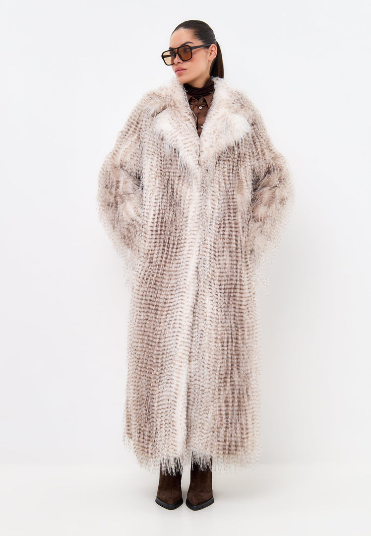 Belted Long Faux Fur Coat