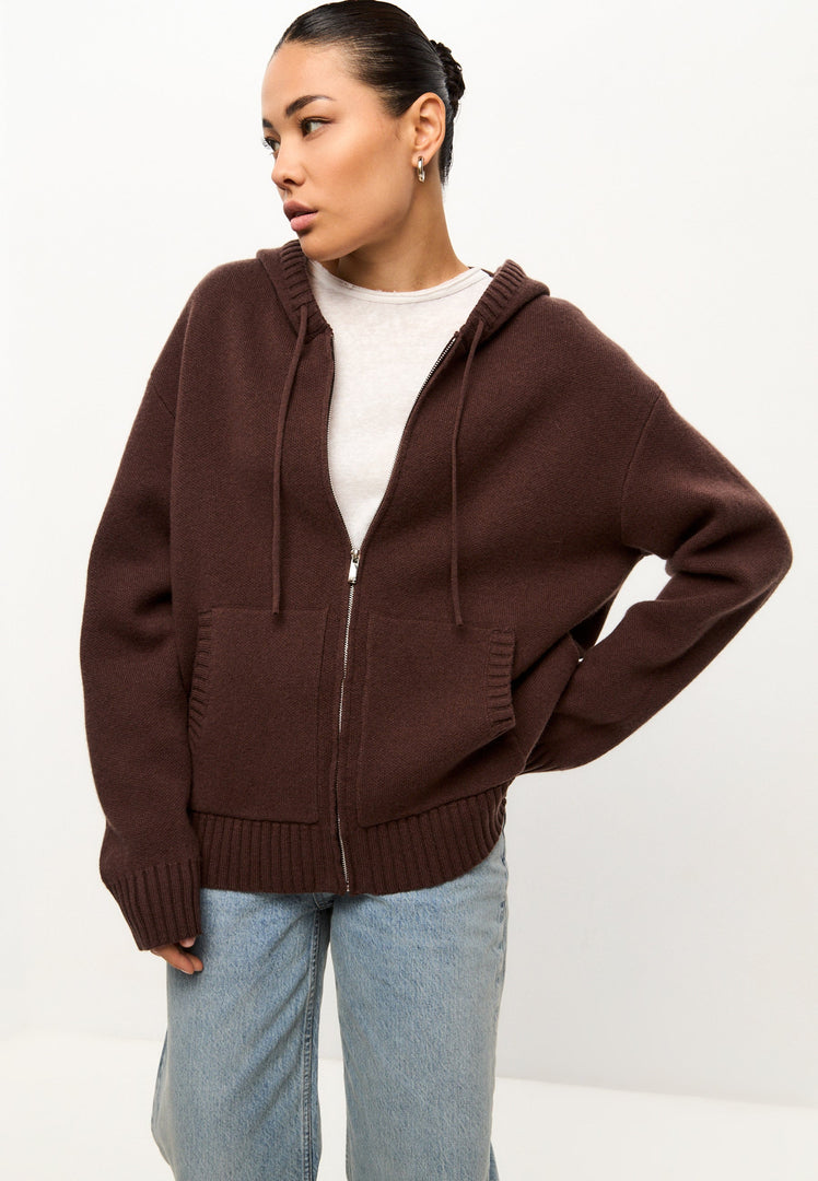 Merino wollen vest met capuchon Penelope – Bruin