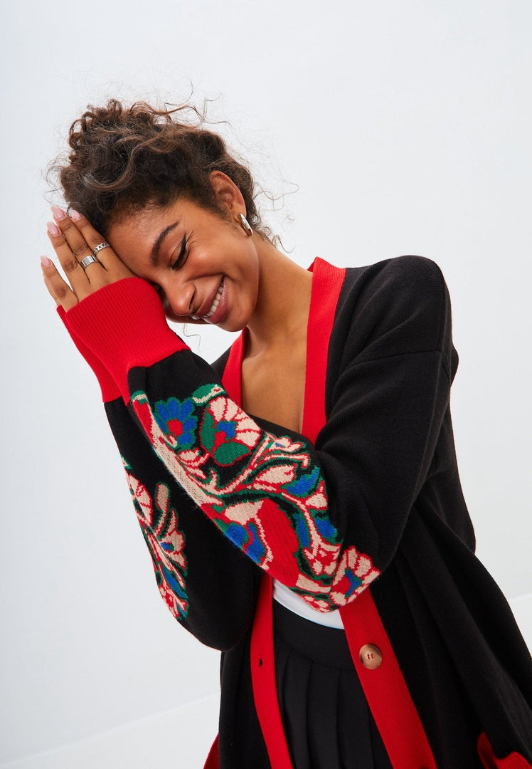A cozy and stylish puffy sleeve oversized chunky knit cardigan, perfect for staying warm and fashionable during chilly days.