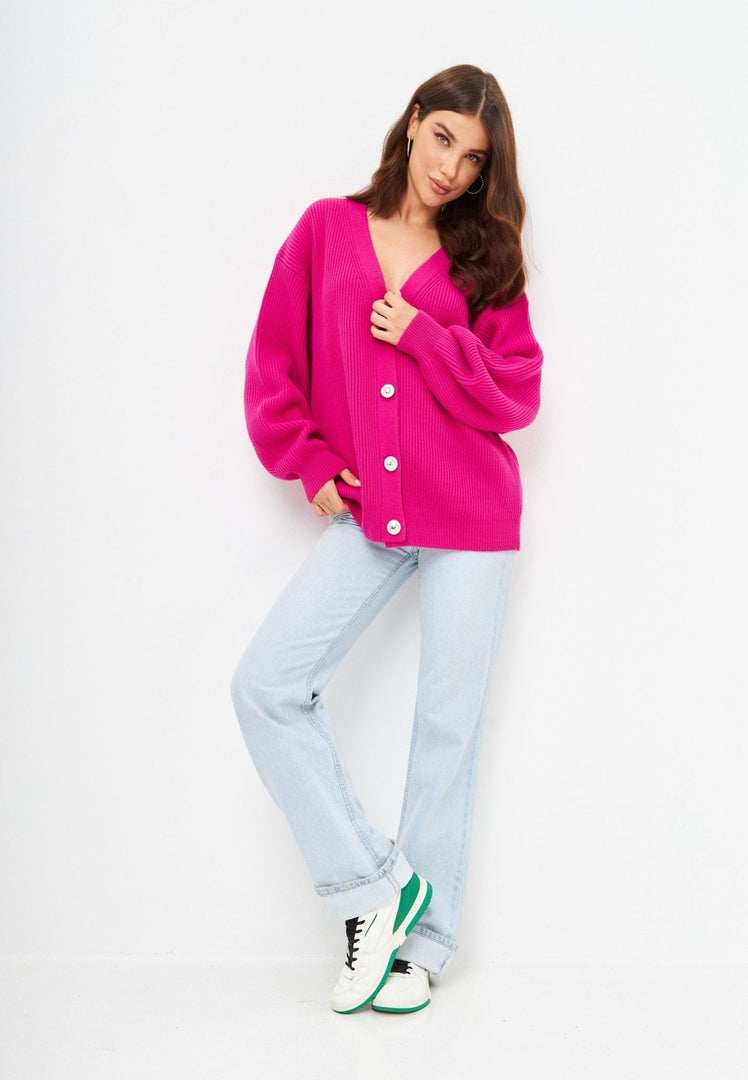 Strickjacke mit V-Ausschnitt - Rosa