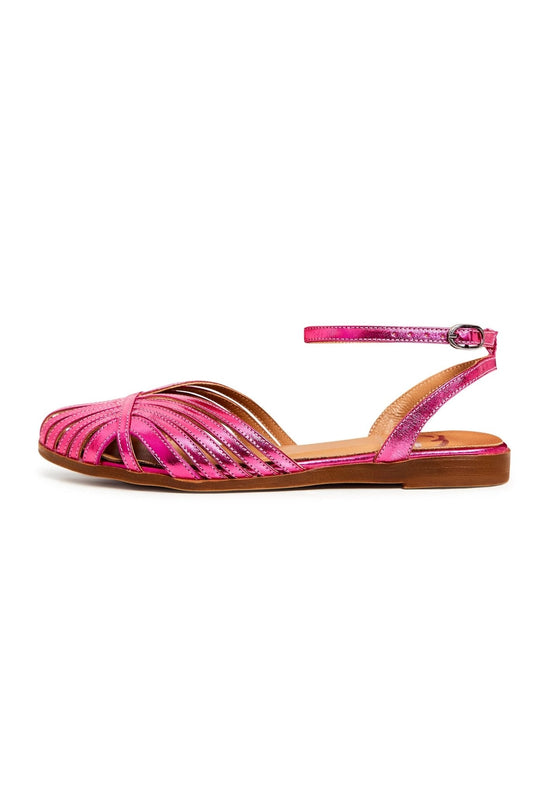 Lædersandaler med flad sål - Fuchsia