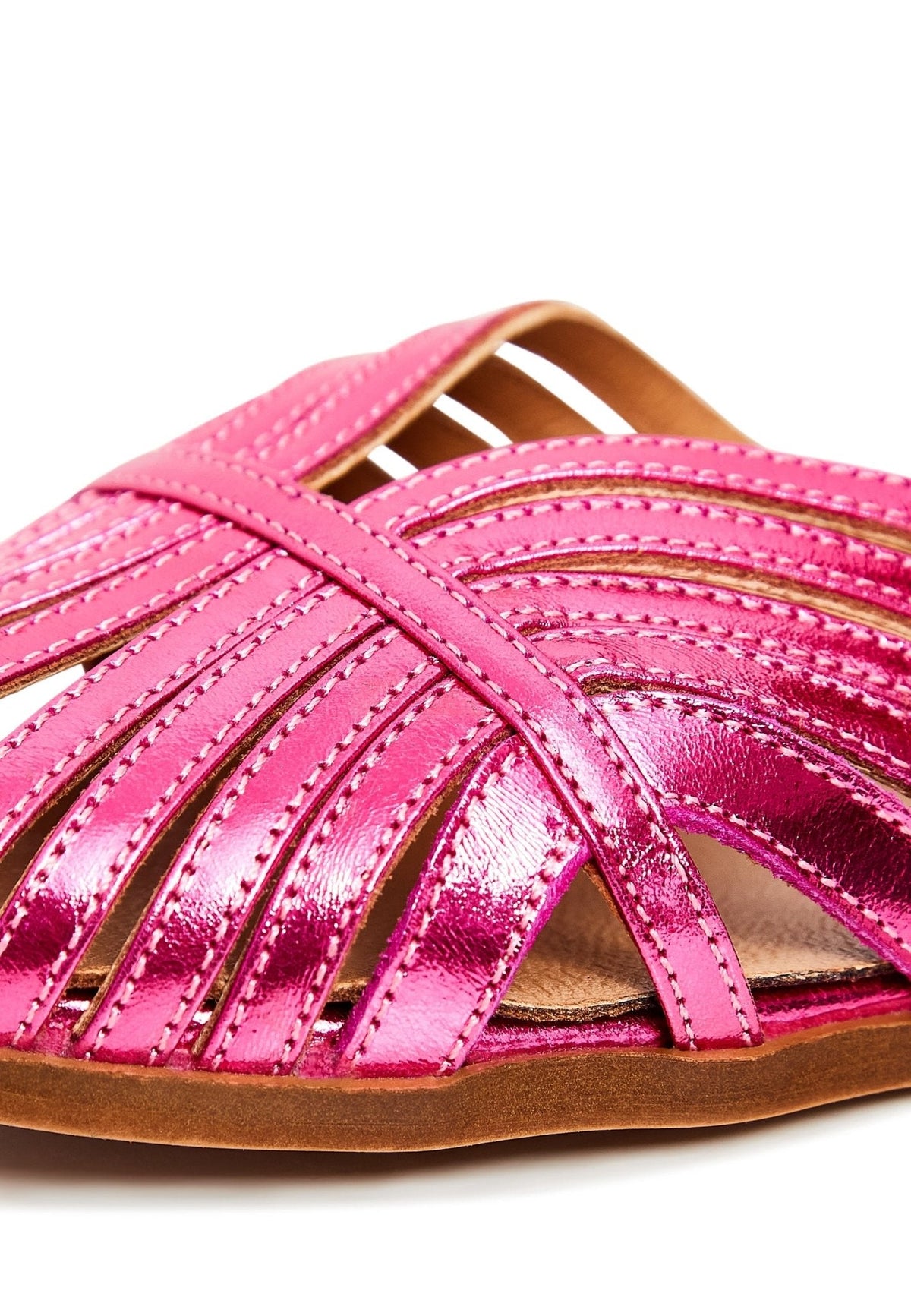 Leather Flat Sole Sandals - Fuchsia