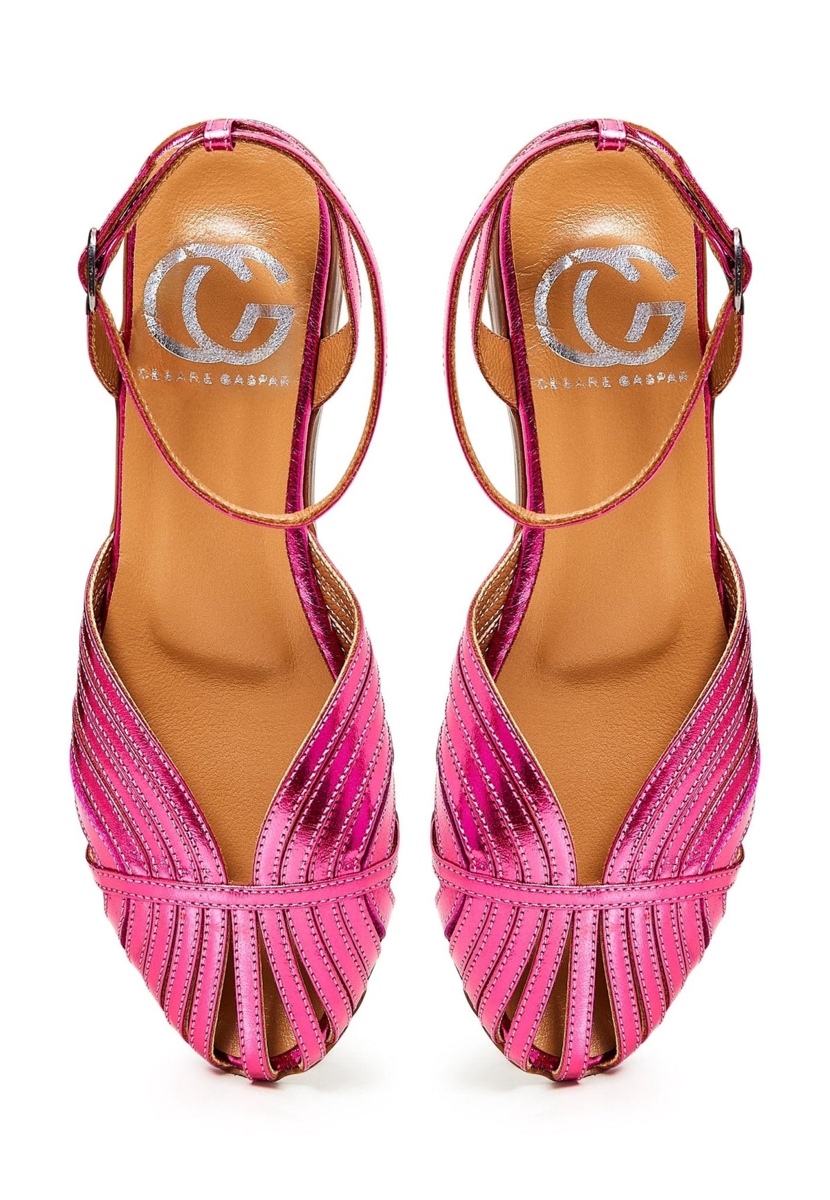 Leather Flat Sole Sandals - Fuchsia