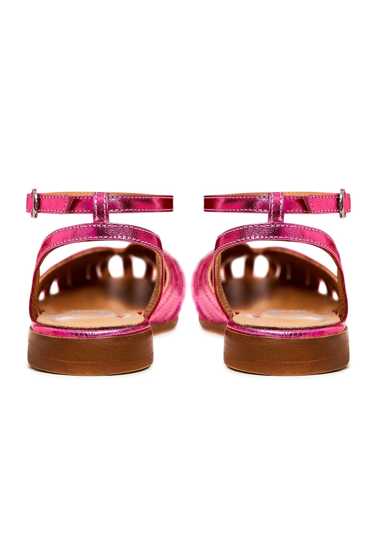 Leather Flat Sole Sandals - Fuchsia