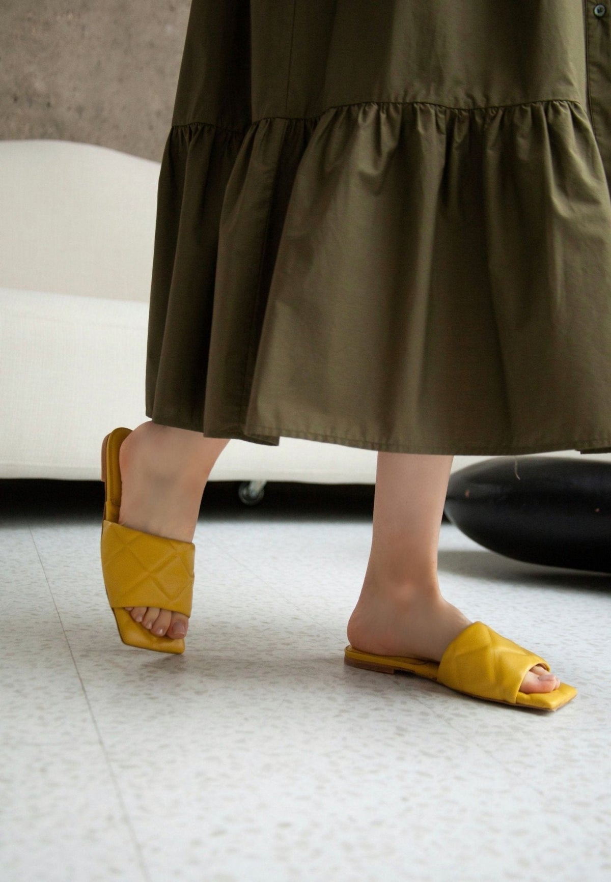 Leather Slip On Sandals - Yellow