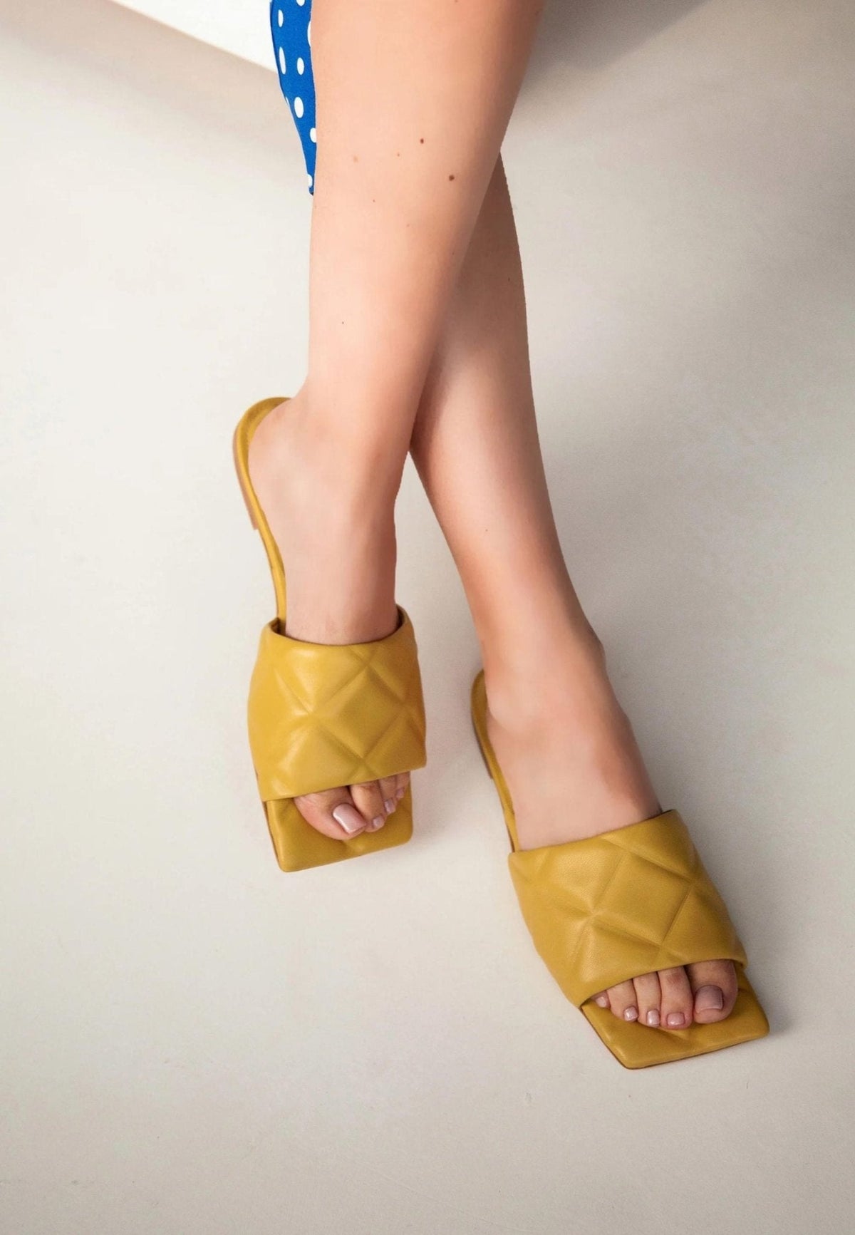 Leather Slip On Sandals - Yellow