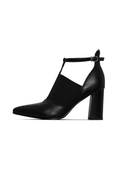 Elevated T-Strap Block Heels - Patent Black