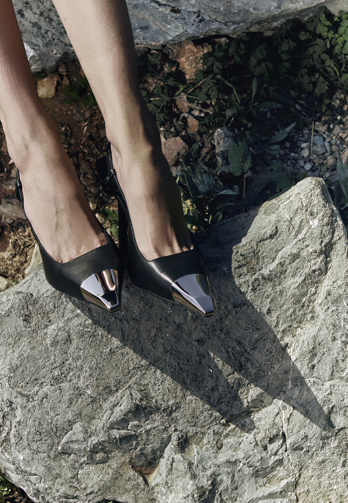 Metallic Toe Slingback Heels