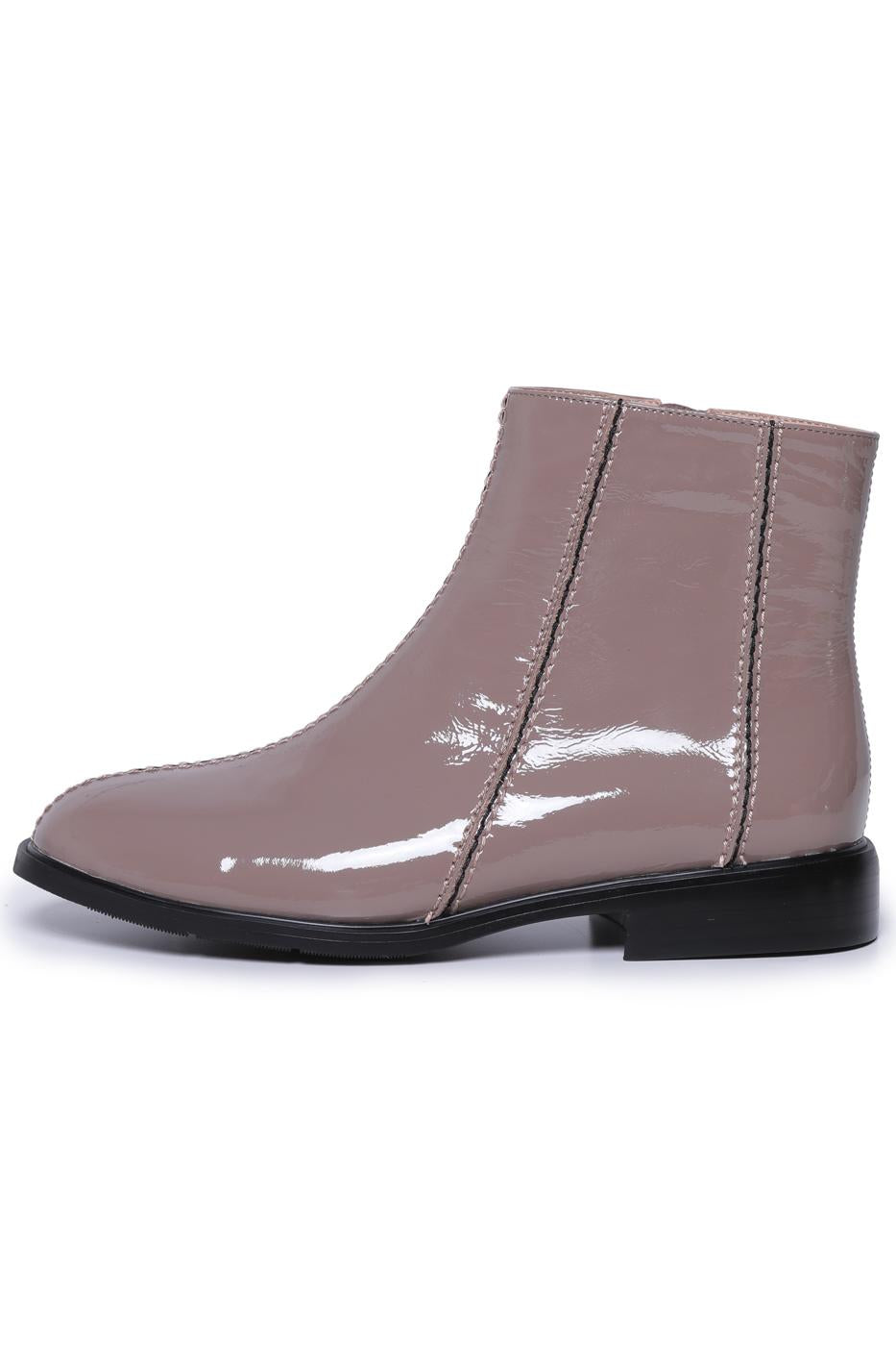 Glossy Zip-Up Ankle Boots Brie - Beige