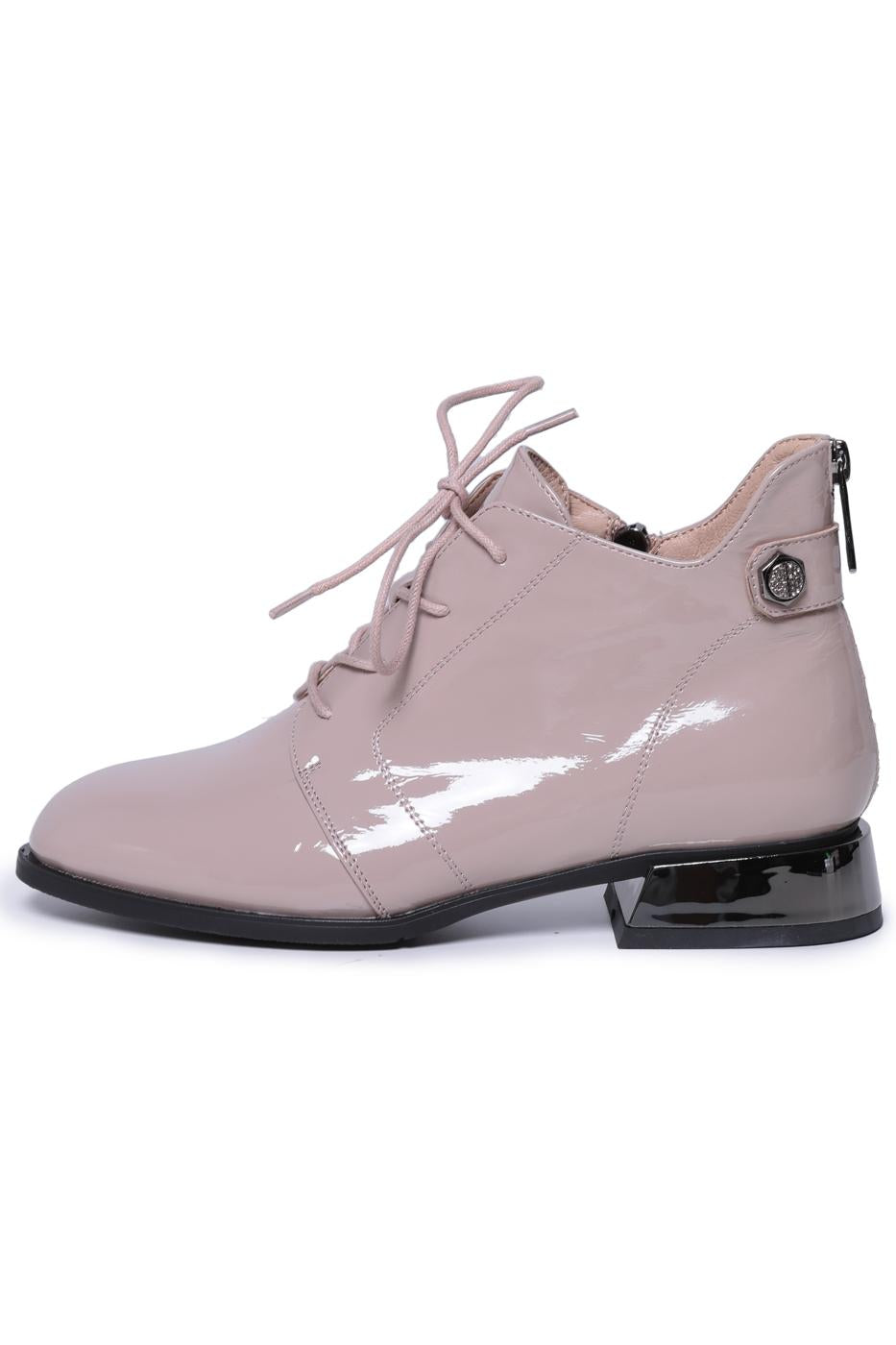 Gloss Lace-Up Ankle Boots Margo - Beige