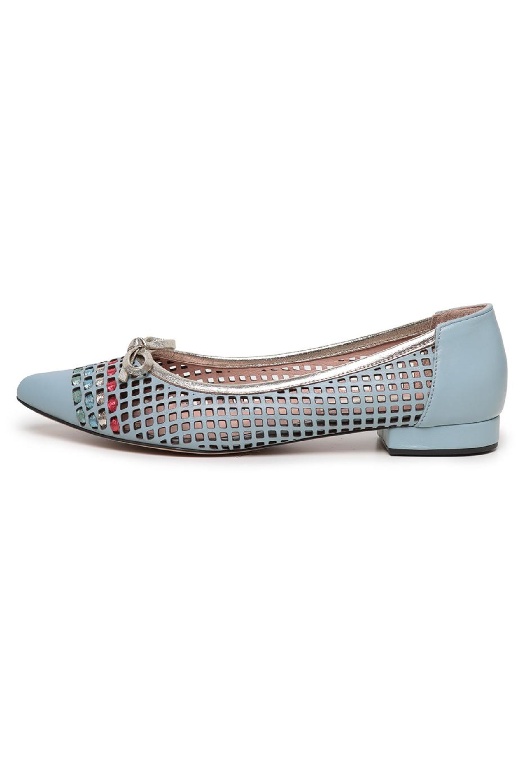 Perforated Bow Ballet Flats - Blue