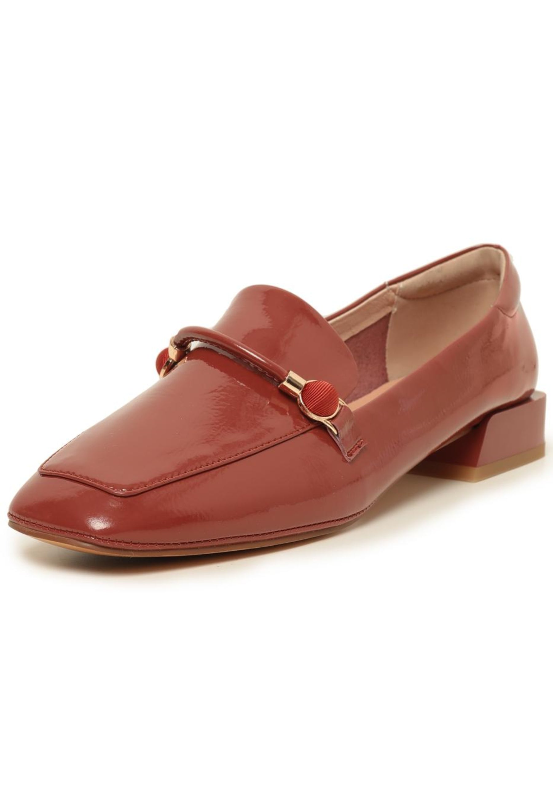 Patent Leather Loafers with Metallic Accents - Orange