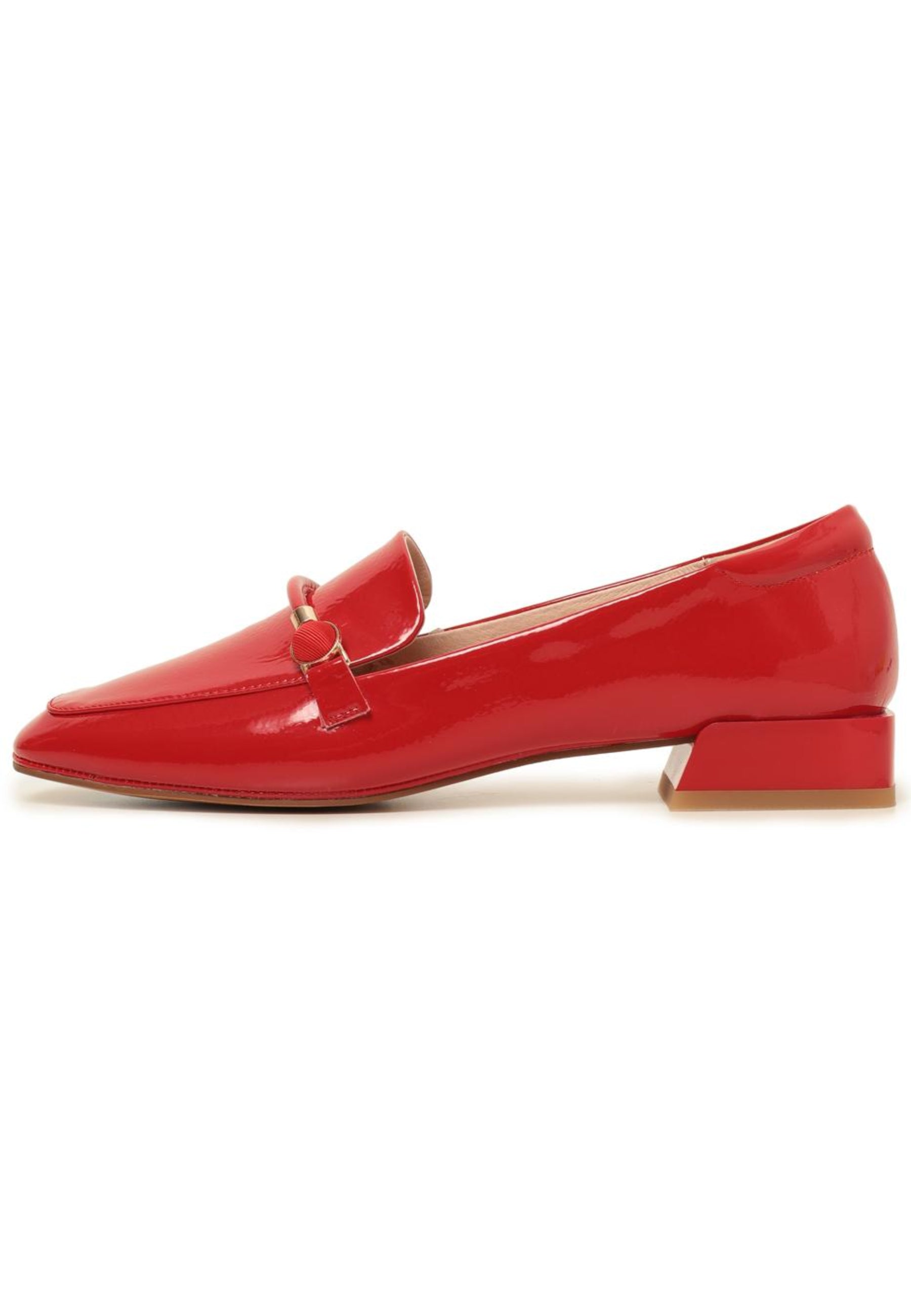 Patent Leather Loafers with Metallic Accents - Red