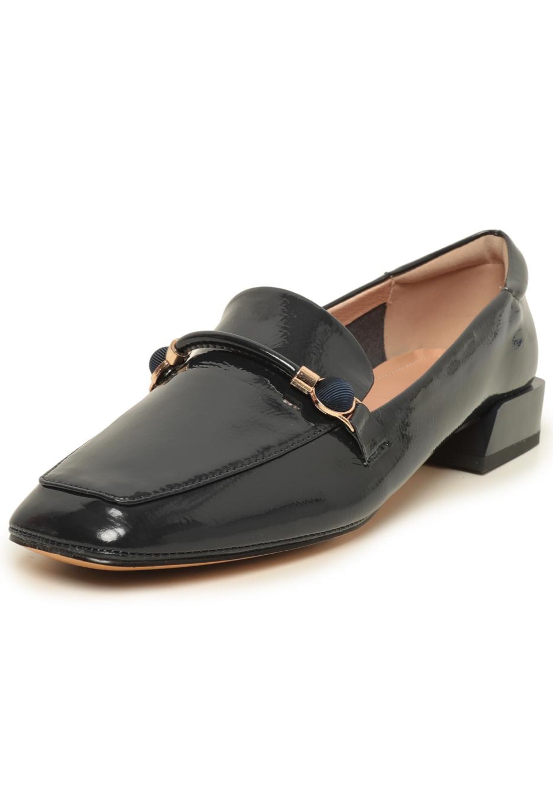 Patent Leather Loafers with Metallic Accents - Black