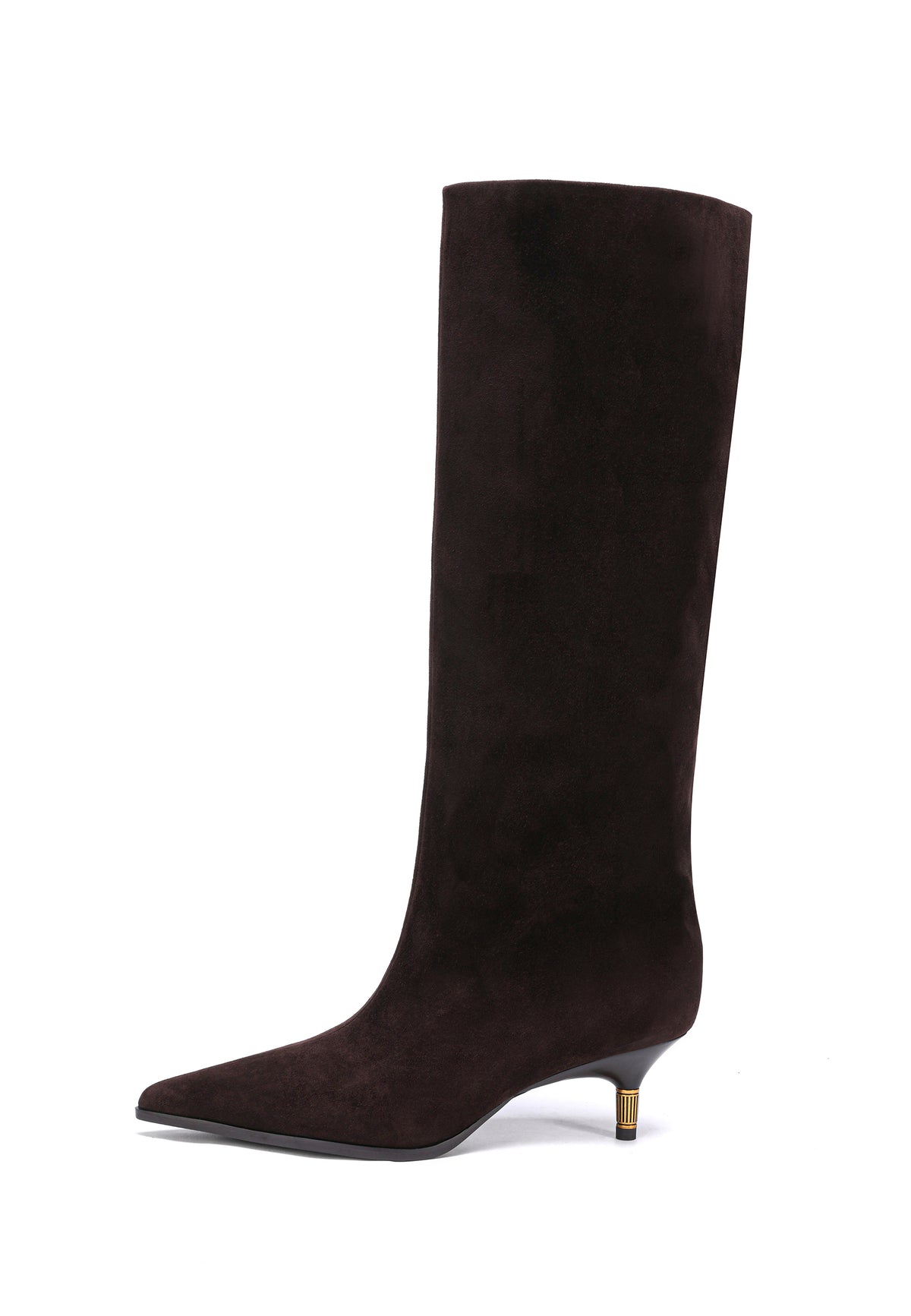 Bottes hautes à bout pointu en daim – Marron foncé