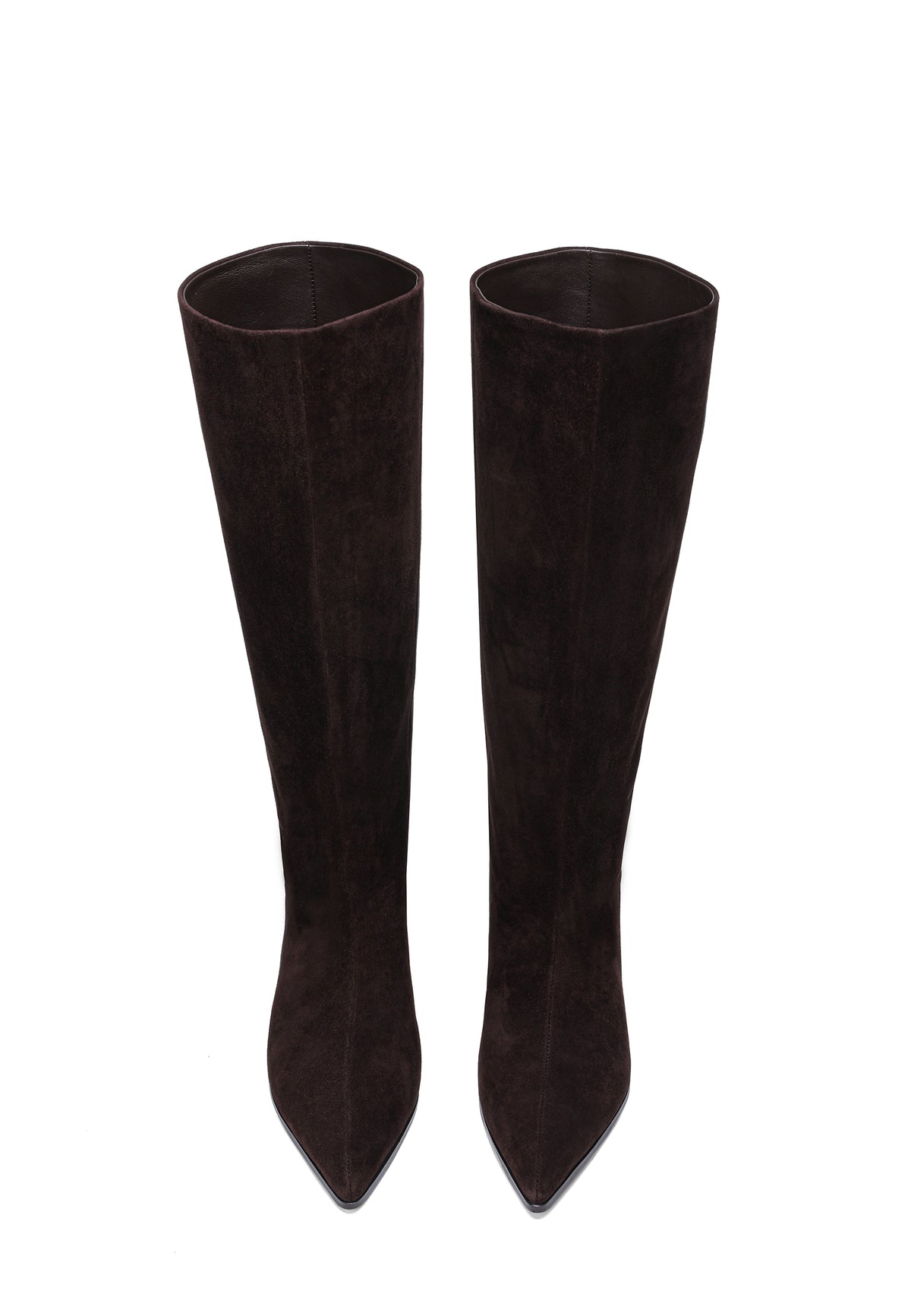 Bottes hautes à bout pointu en daim – Marron foncé