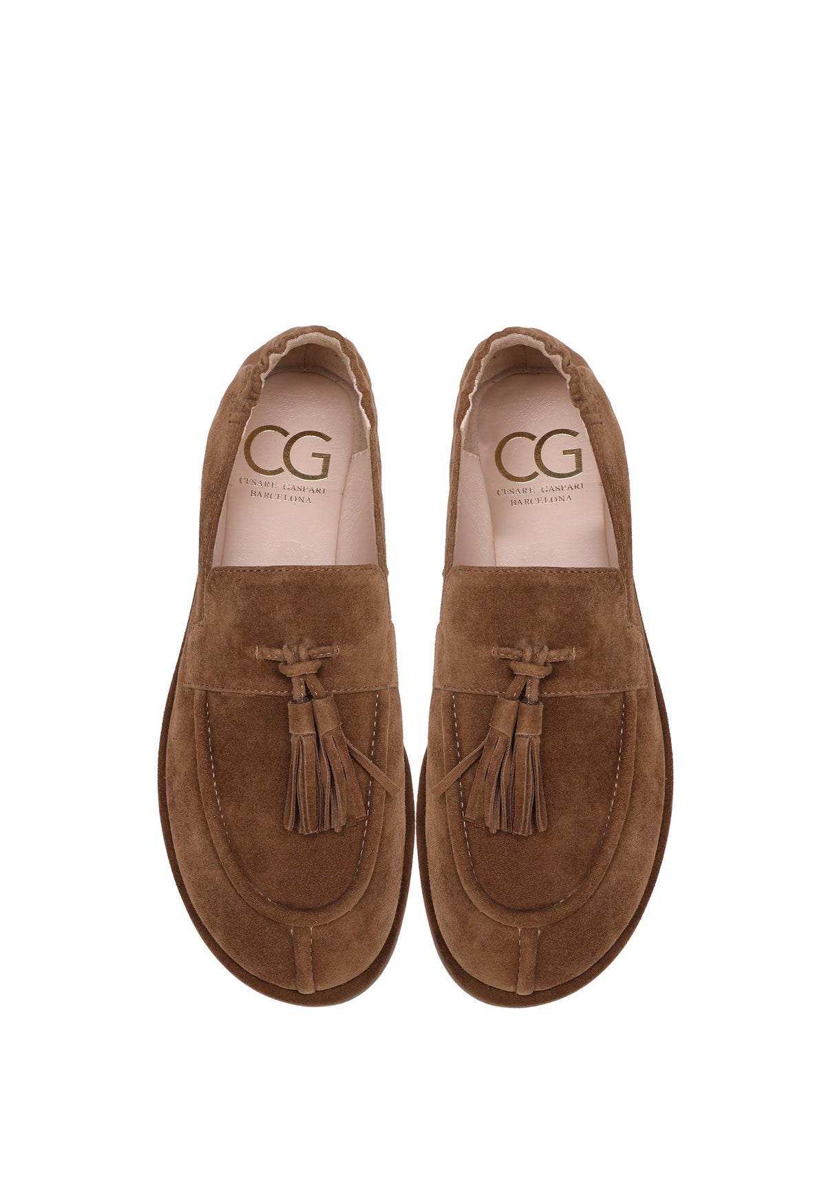 Zamszowe loafersy z frędzlami – Ciemny beż