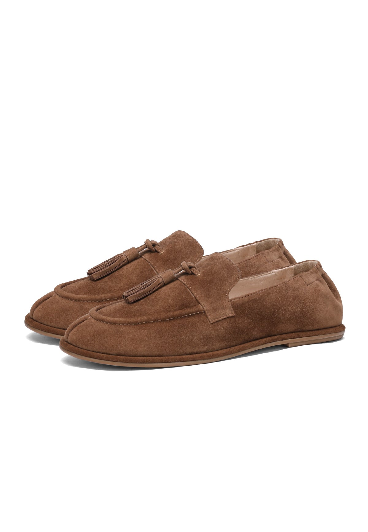 Zamszowe loafersy z frędzlami – Ciemny beż
