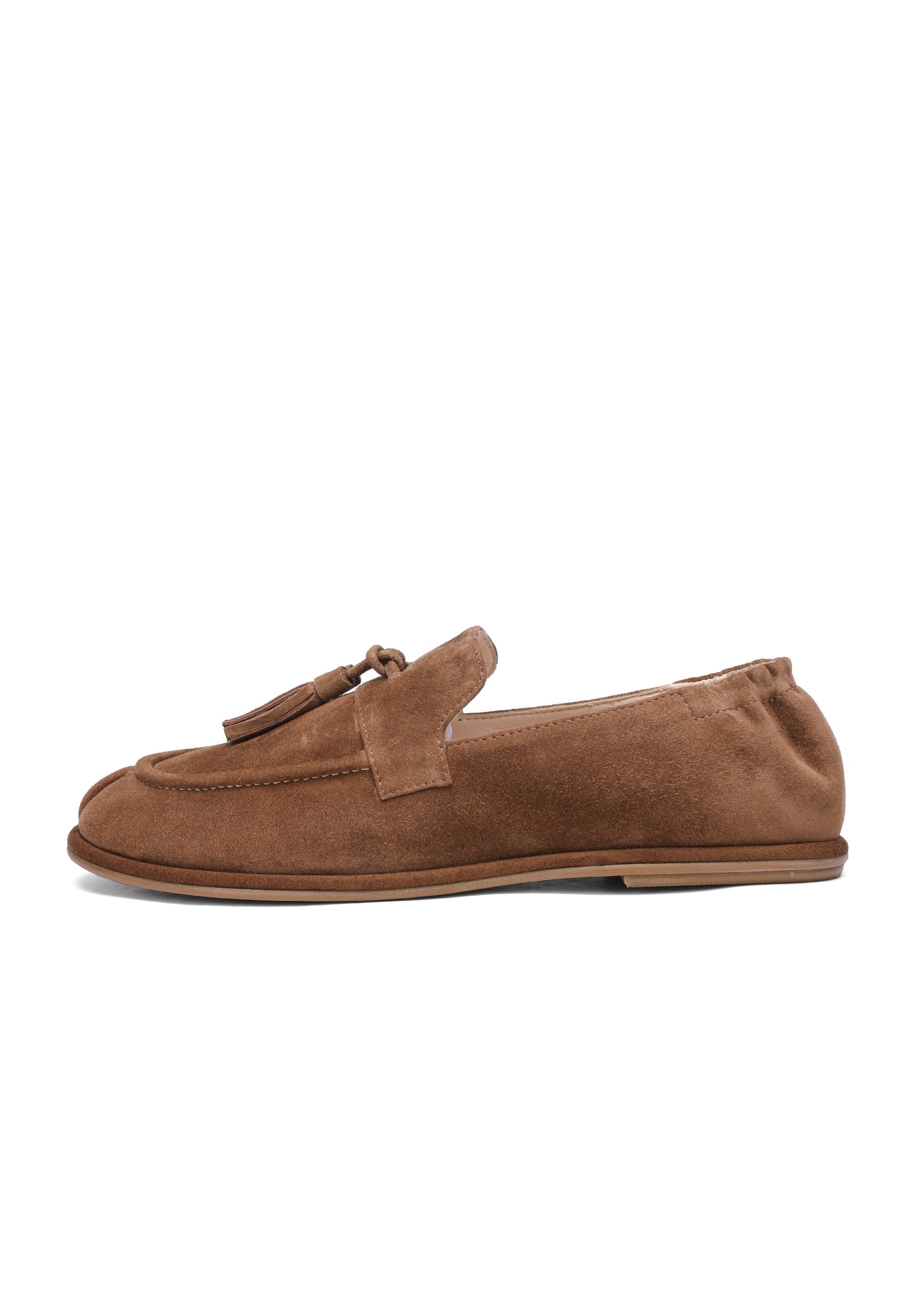 Zamszowe loafersy z frędzlami – Ciemny beż