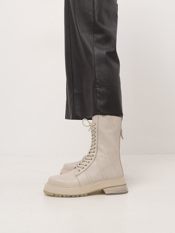 Ankelstøvler med snøre i læder - Beige