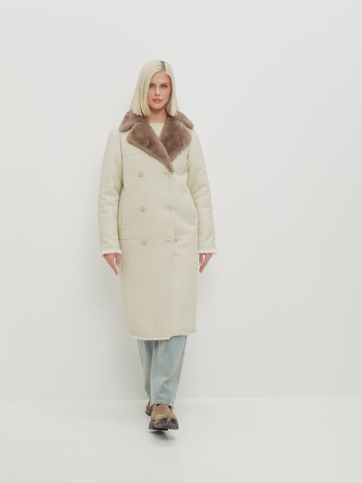 Button-Up Faux Reversible Long Coat - Ivory