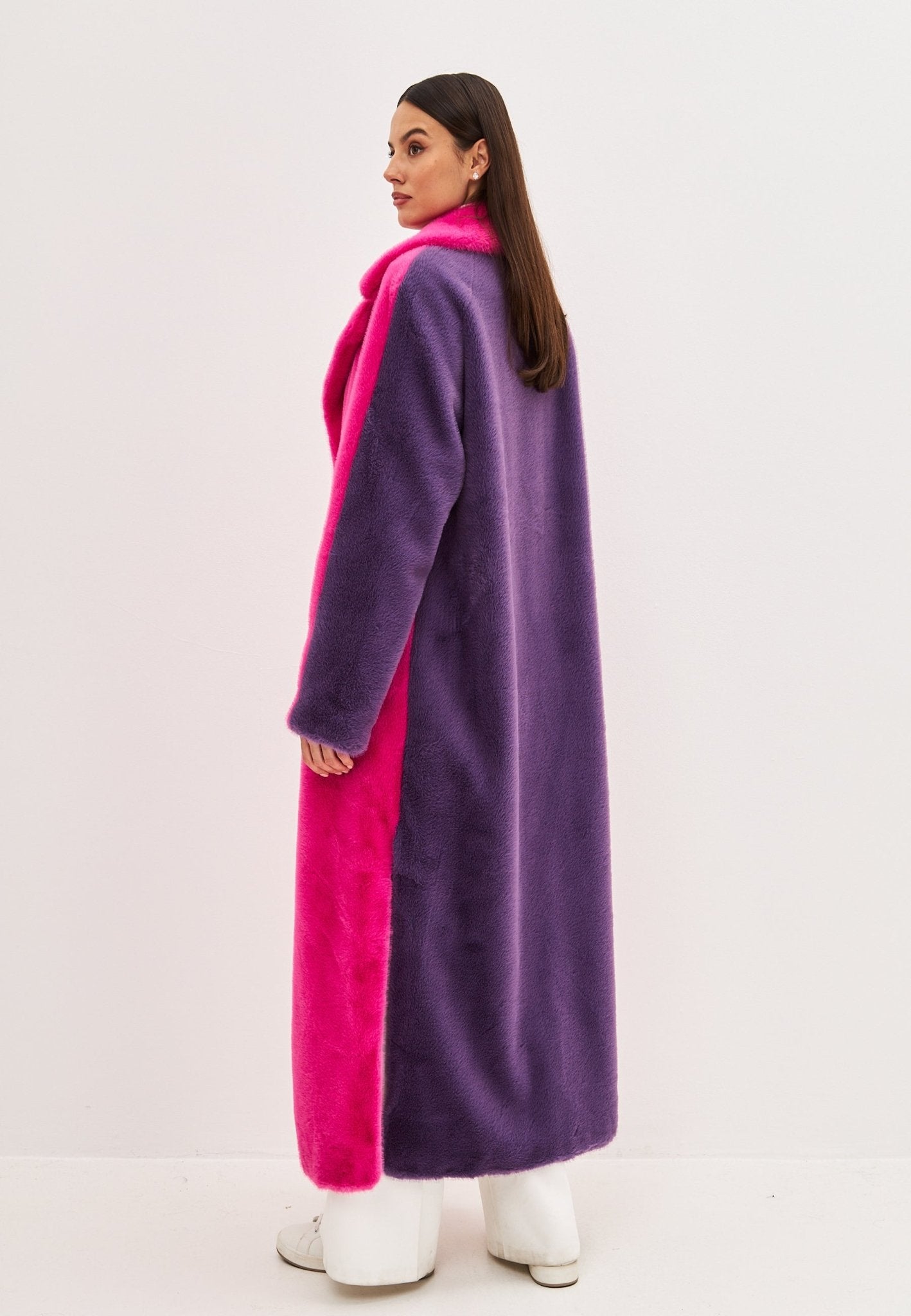 Two tone Faux Fur long winter coat - Cesare Gaspari - Clothes