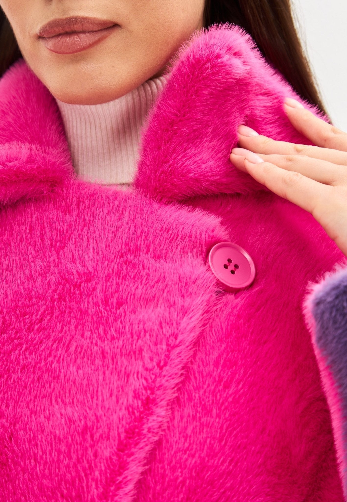 Two tone Faux Fur long winter coat - Cesare Gaspari - Clothes