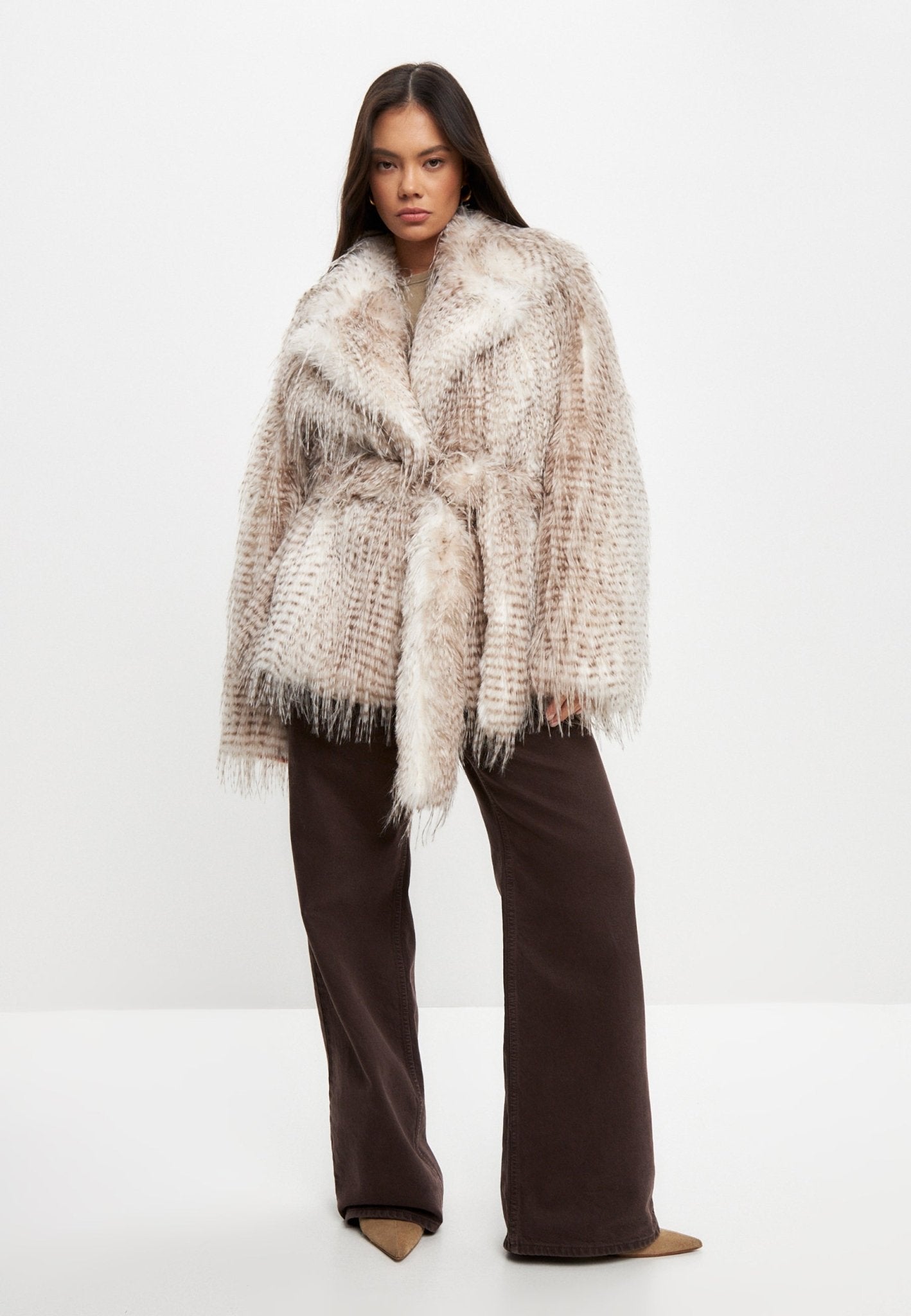 Belted Short Faux Fur Coat - Cesare Gaspari - Clothes