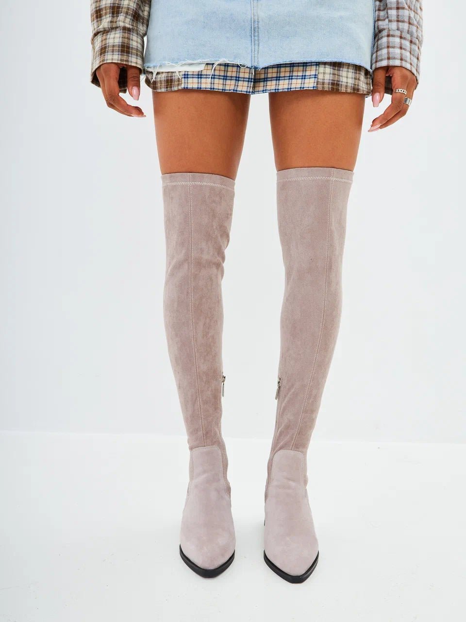 Block Heel Suede Over the Knee Boots - Cesare Gaspari - Boots