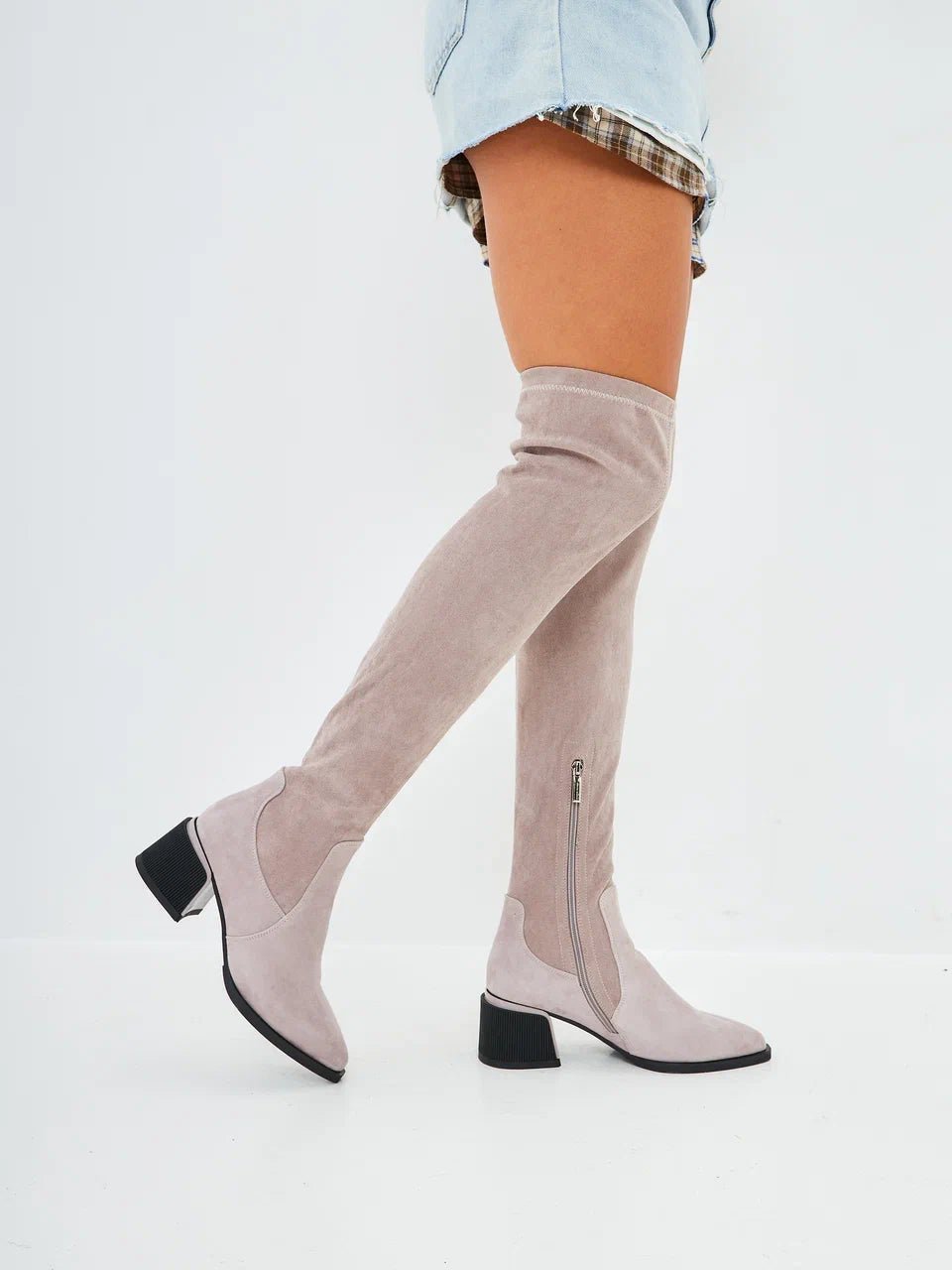 Block Heel Suede Over the Knee Boots - Cesare Gaspari - Boots