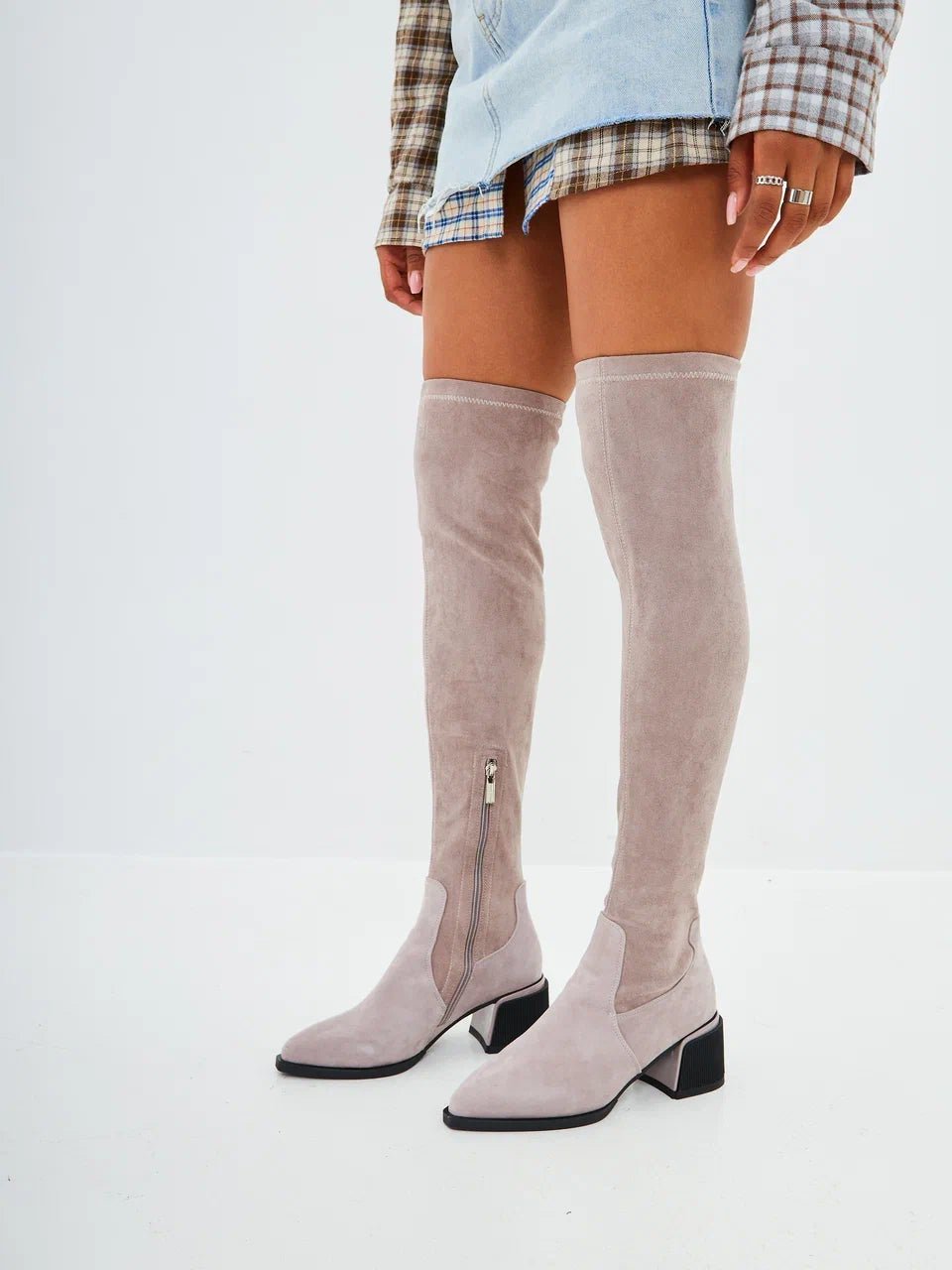 Block Heel Suede Over the Knee Boots - Cesare Gaspari - Boots