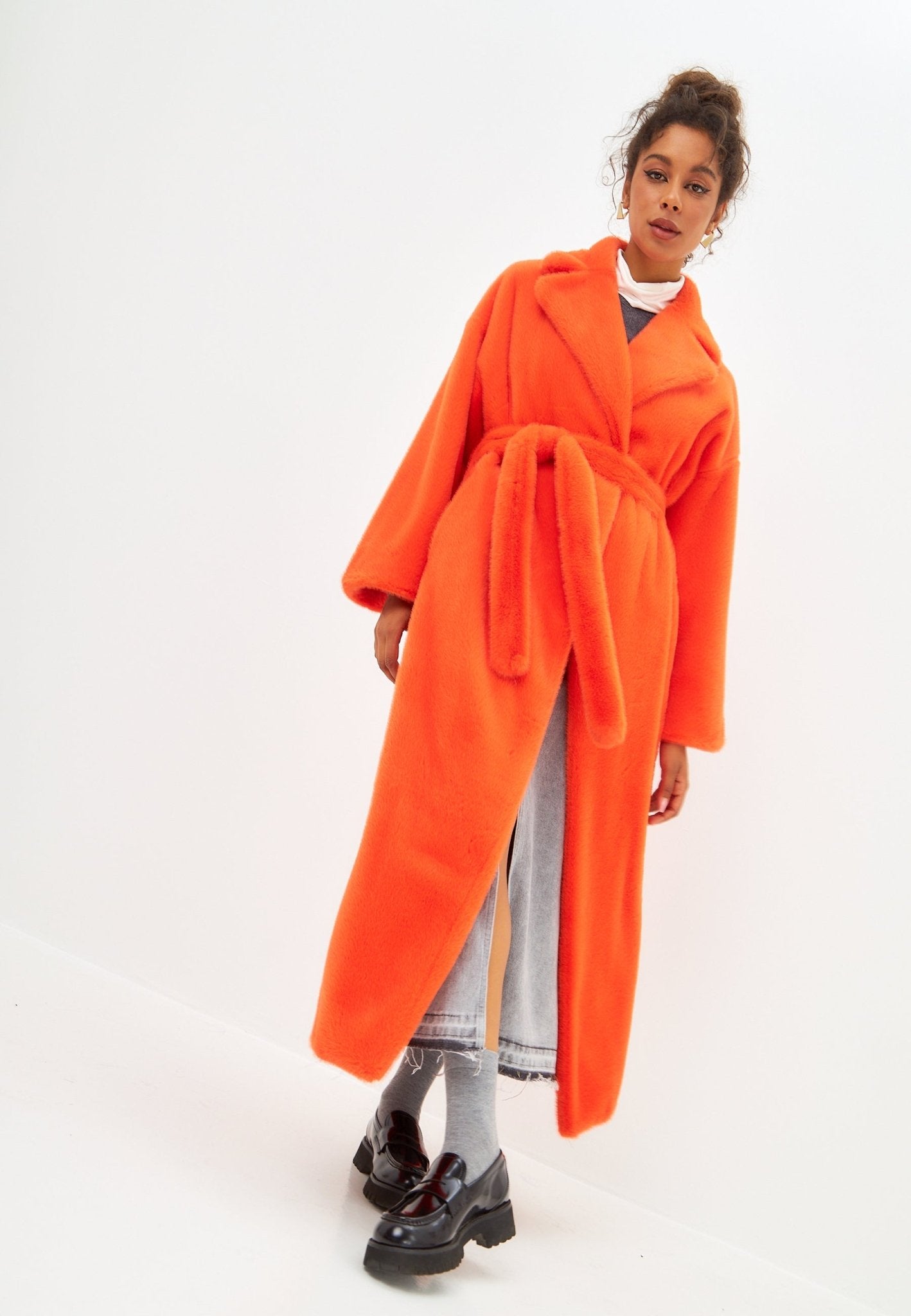 Tibi orange faux fur on sale coat