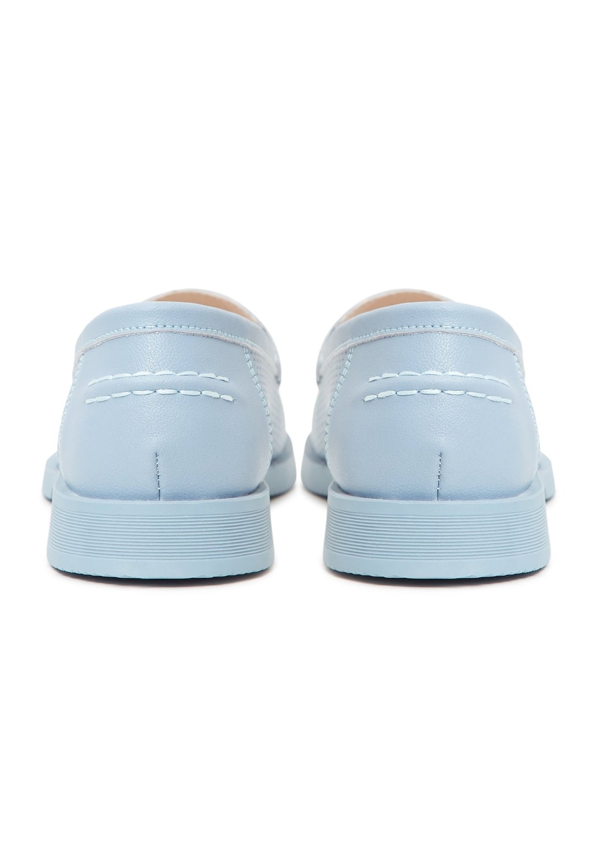 Leather Block Heels Loafers - Blue