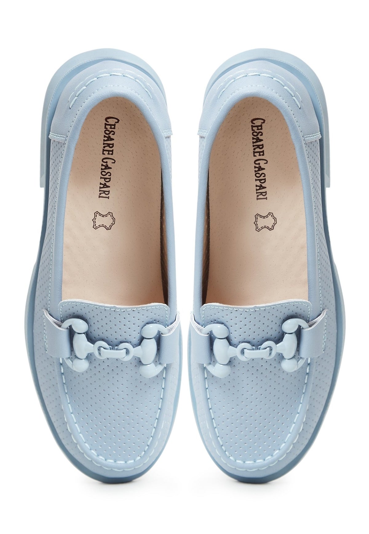 Leather Block Heels Loafers - Blue