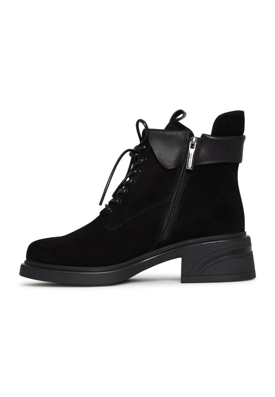 Stylische Blockabsatz-Stiefeletten - Schwarzes Wildleder
