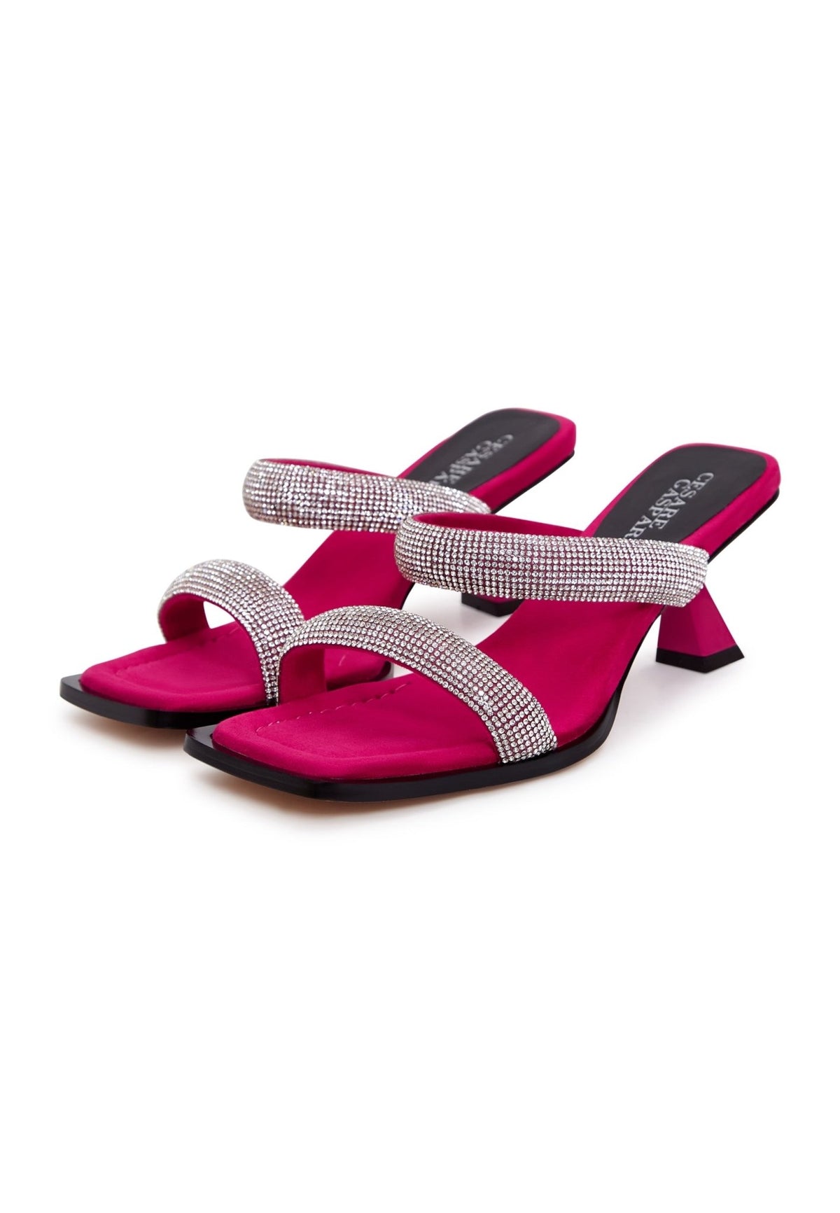 Suede Jewel High Heeled Sandals - Fuchsia