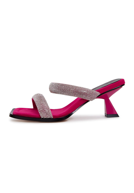 Hochhackige Sandalen aus Wildleder mit Juwelen - Fuchsia