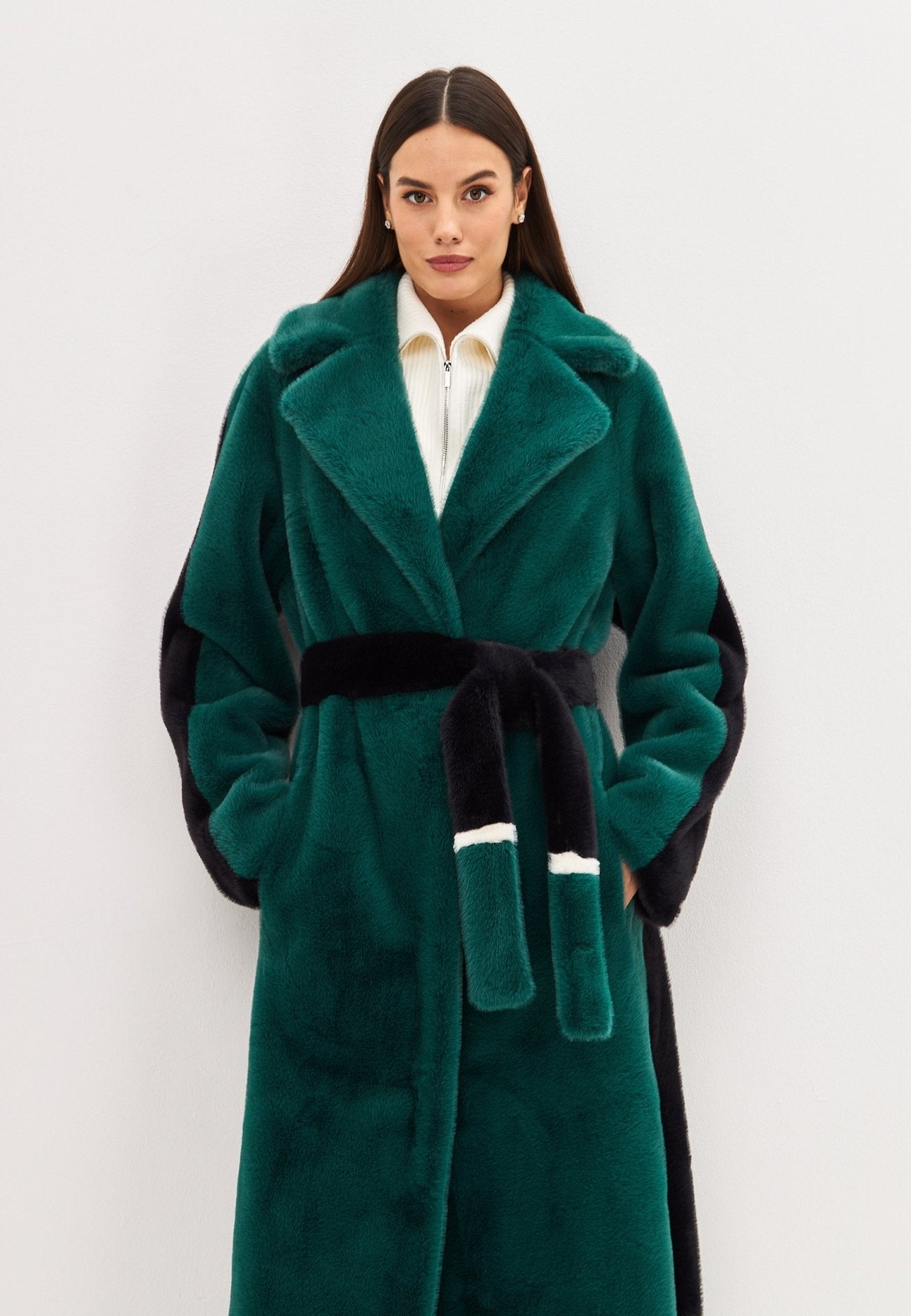 Two tone Faux Fur long winter coat - Cesare Gaspari - Clothes