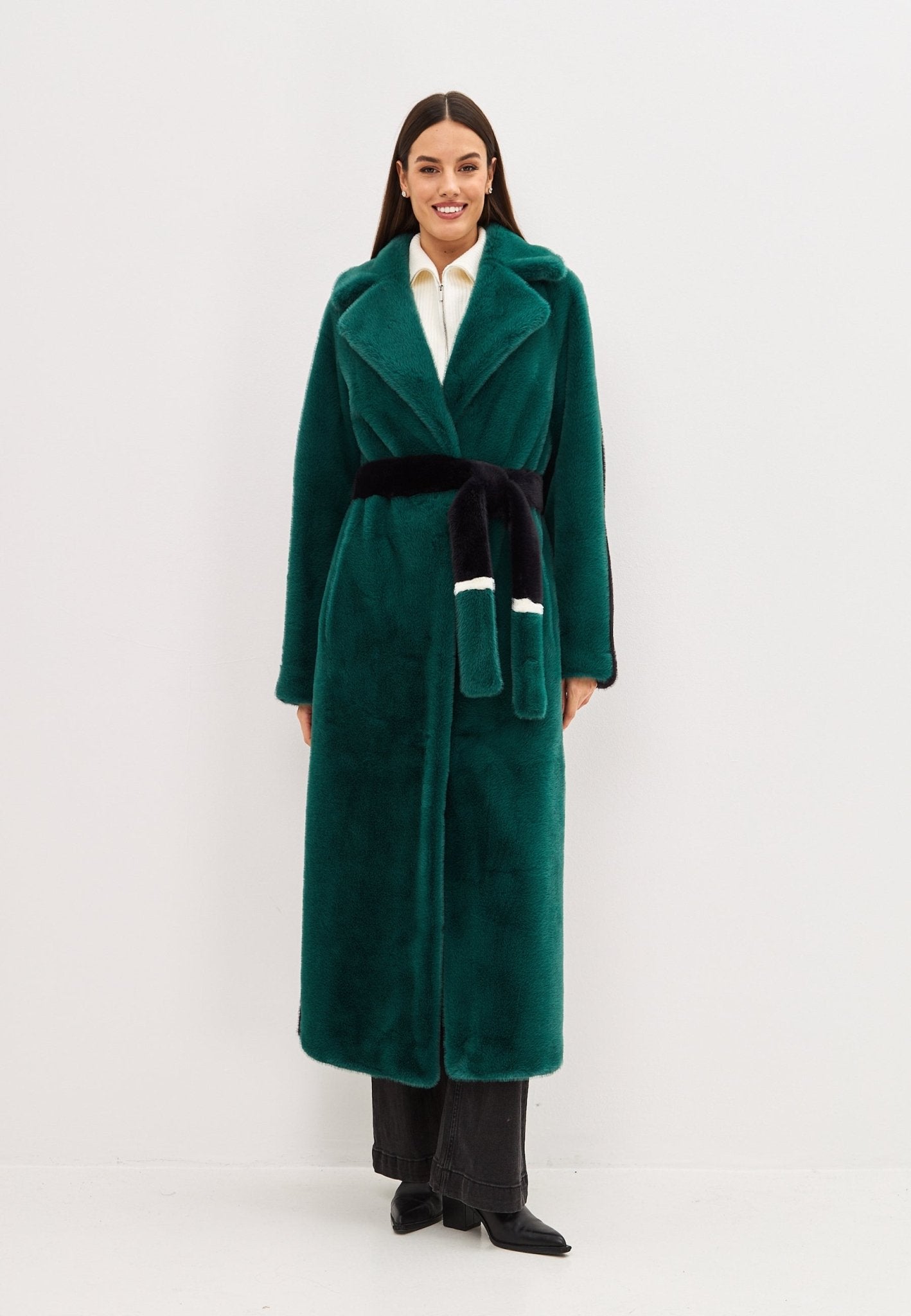 Two tone Faux Fur long winter coat - Cesare Gaspari - Clothes