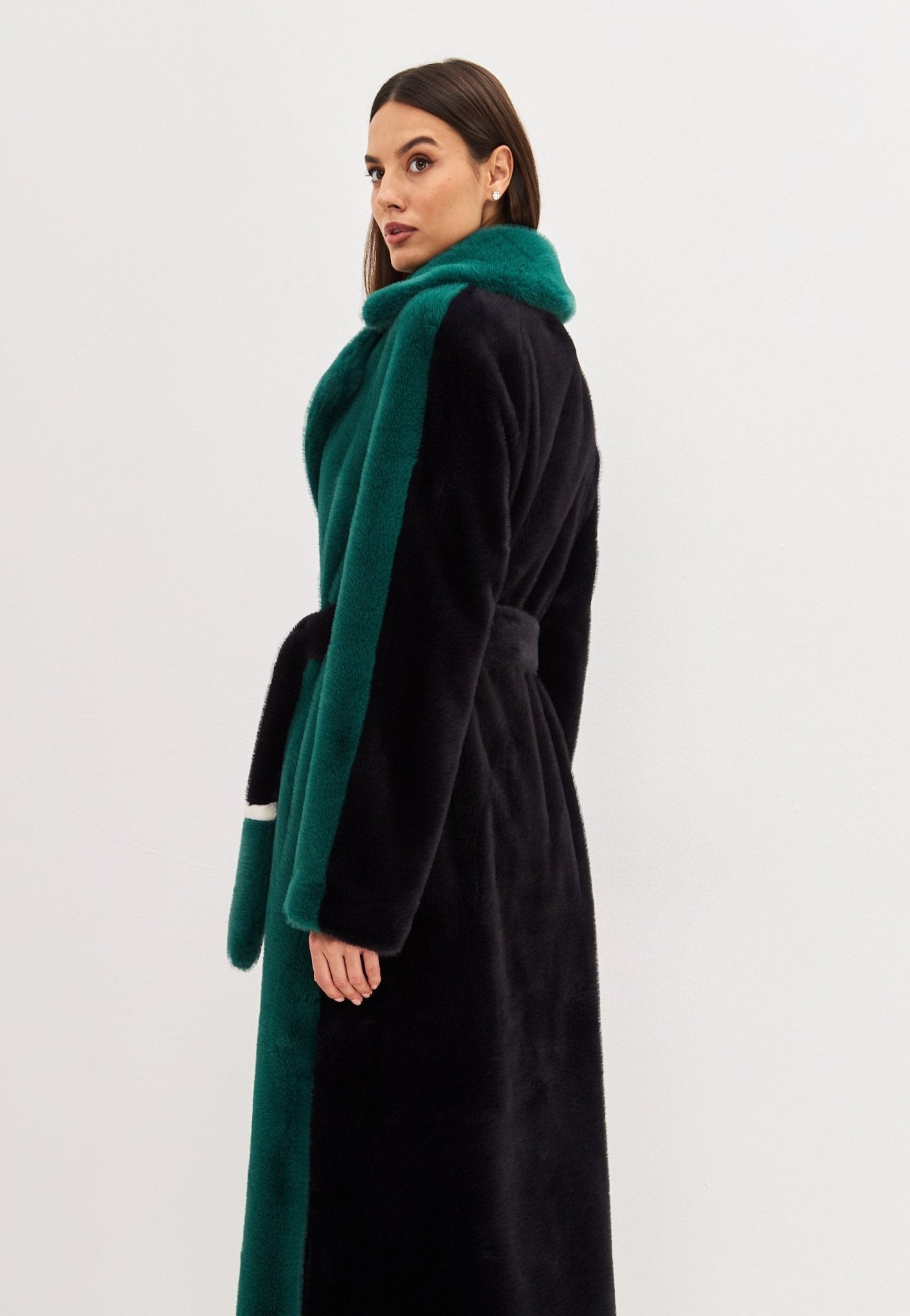 Two tone Faux Fur long winter coat - Cesare Gaspari - Clothes